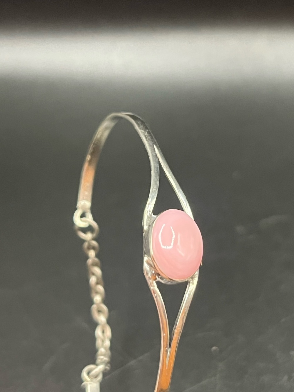 Vintage Sterling Silver Pink Conch Shell Cabochon Bracelet